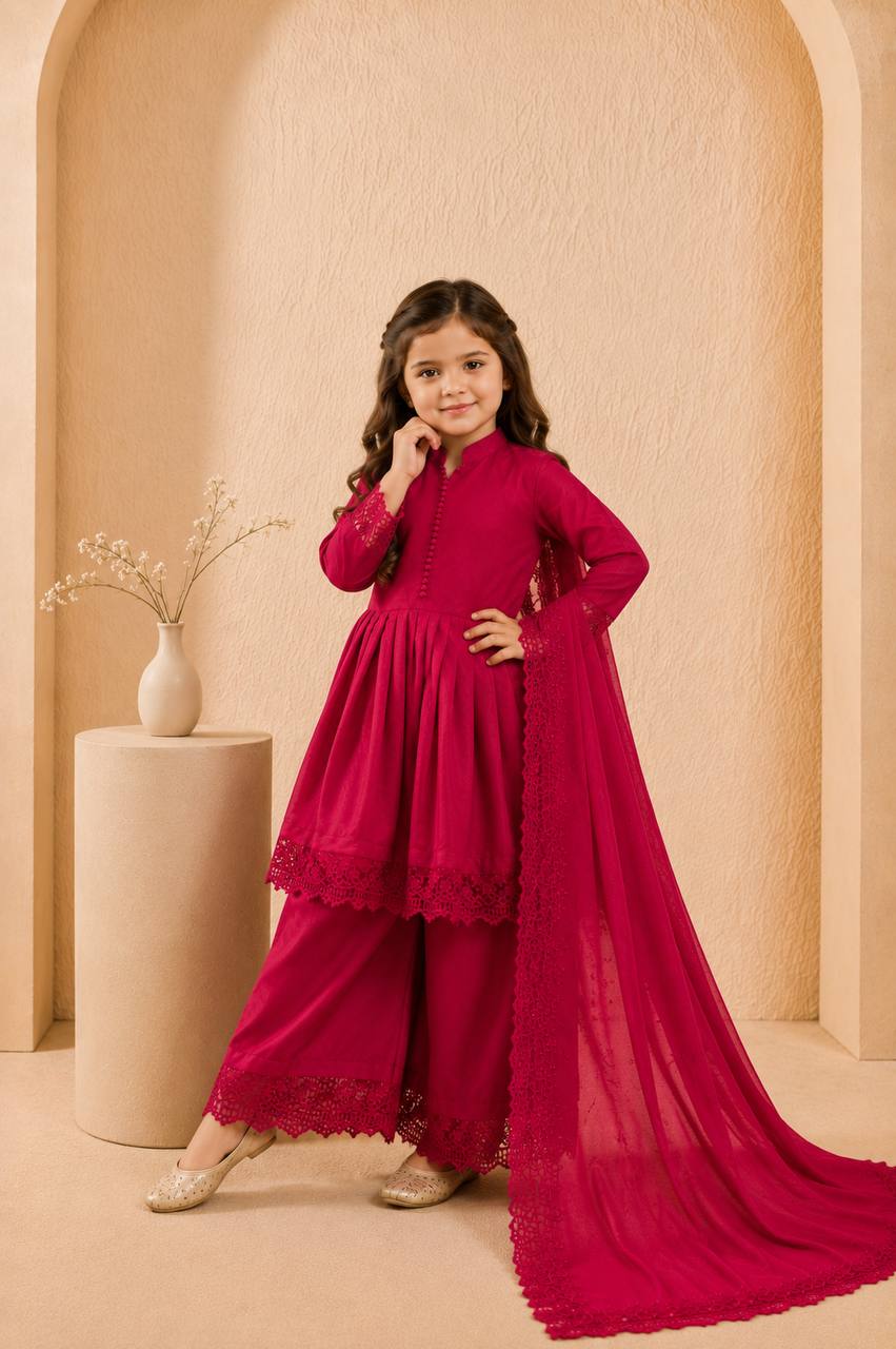 Girls’ Regal Embroidered Roman Silk Gown Set