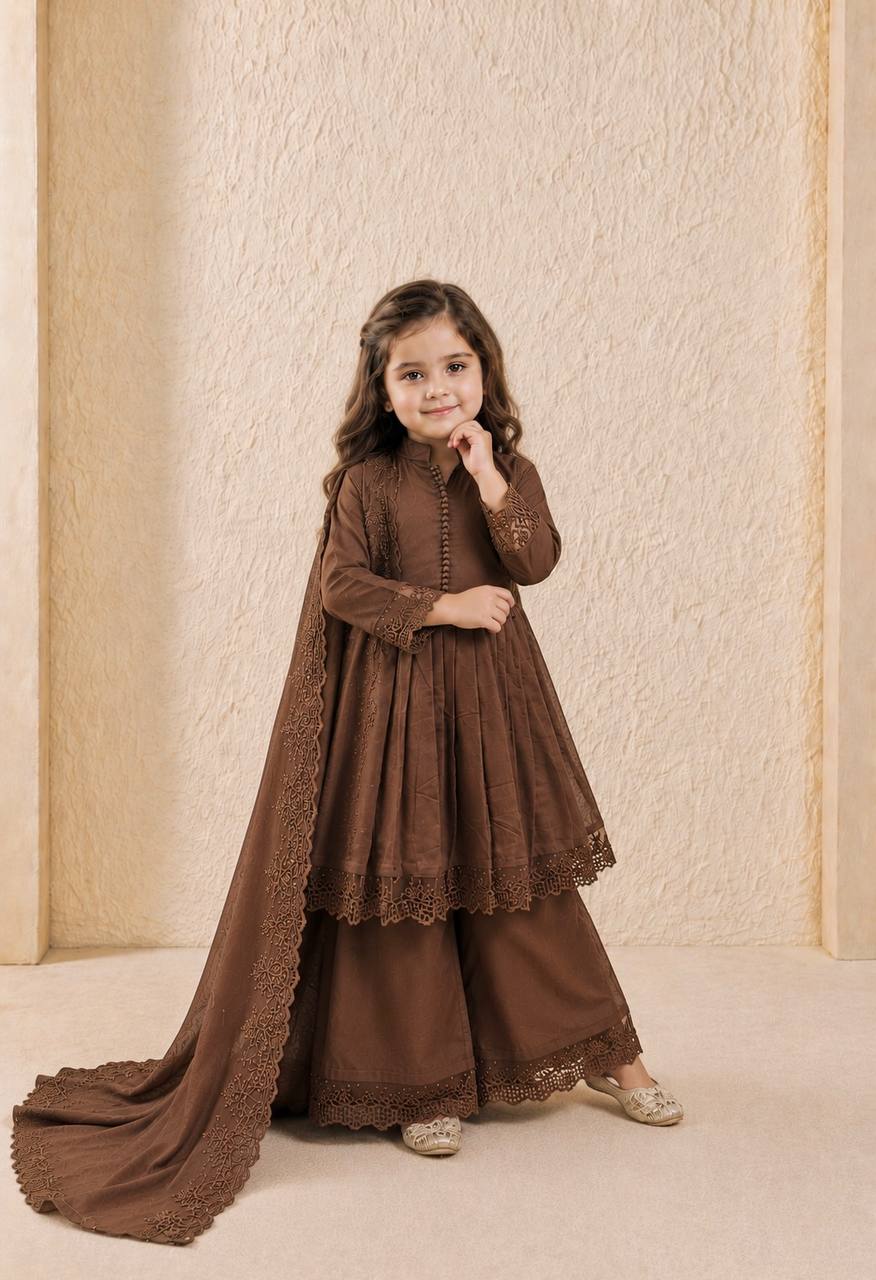 Girls’ Regal Embroidered Roman Silk Gown Set