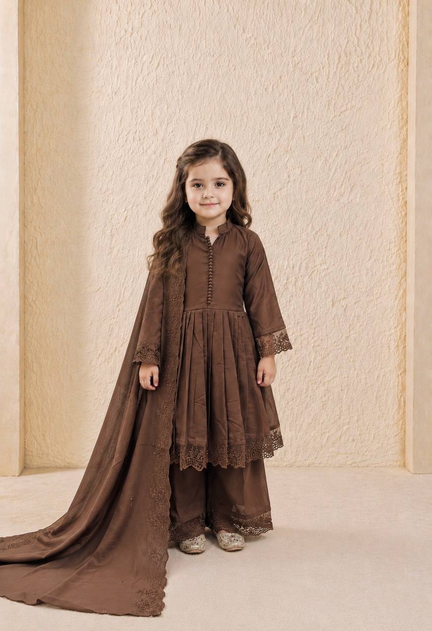 Girls’ Regal Embroidered Roman Silk Gown Set