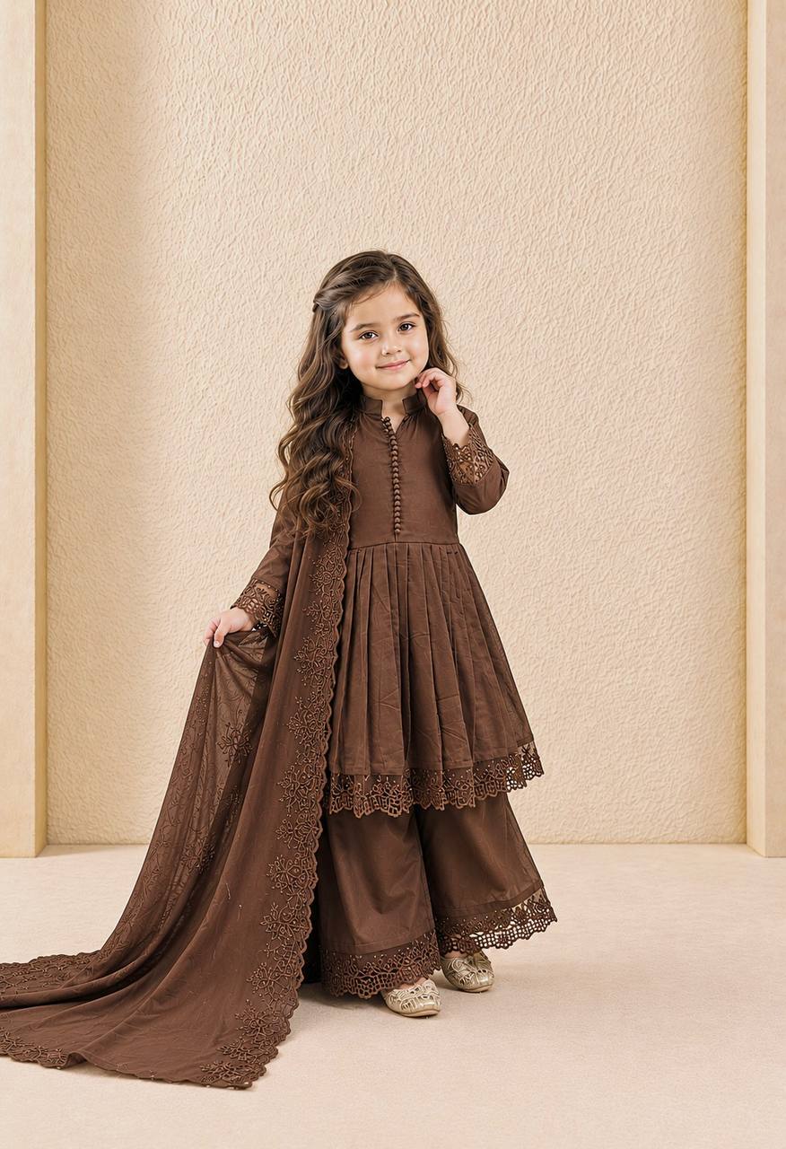 Girls’ Regal Embroidered Roman Silk Gown Set
