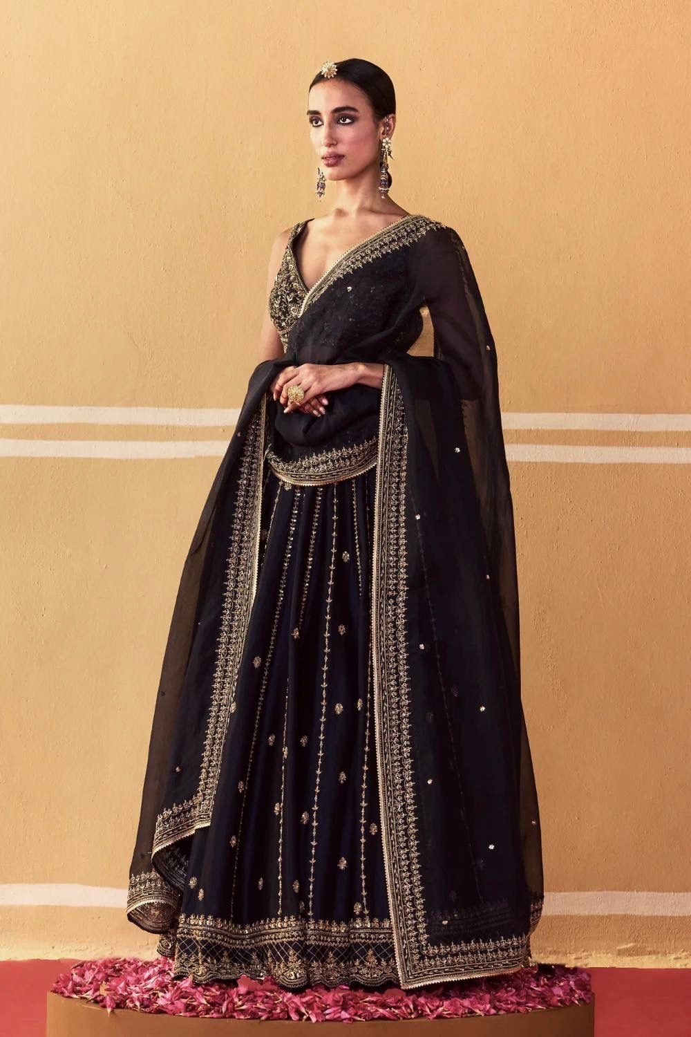 Black Crape Silk Lehenga Choli with Heavy Embroidery & Sequin Work