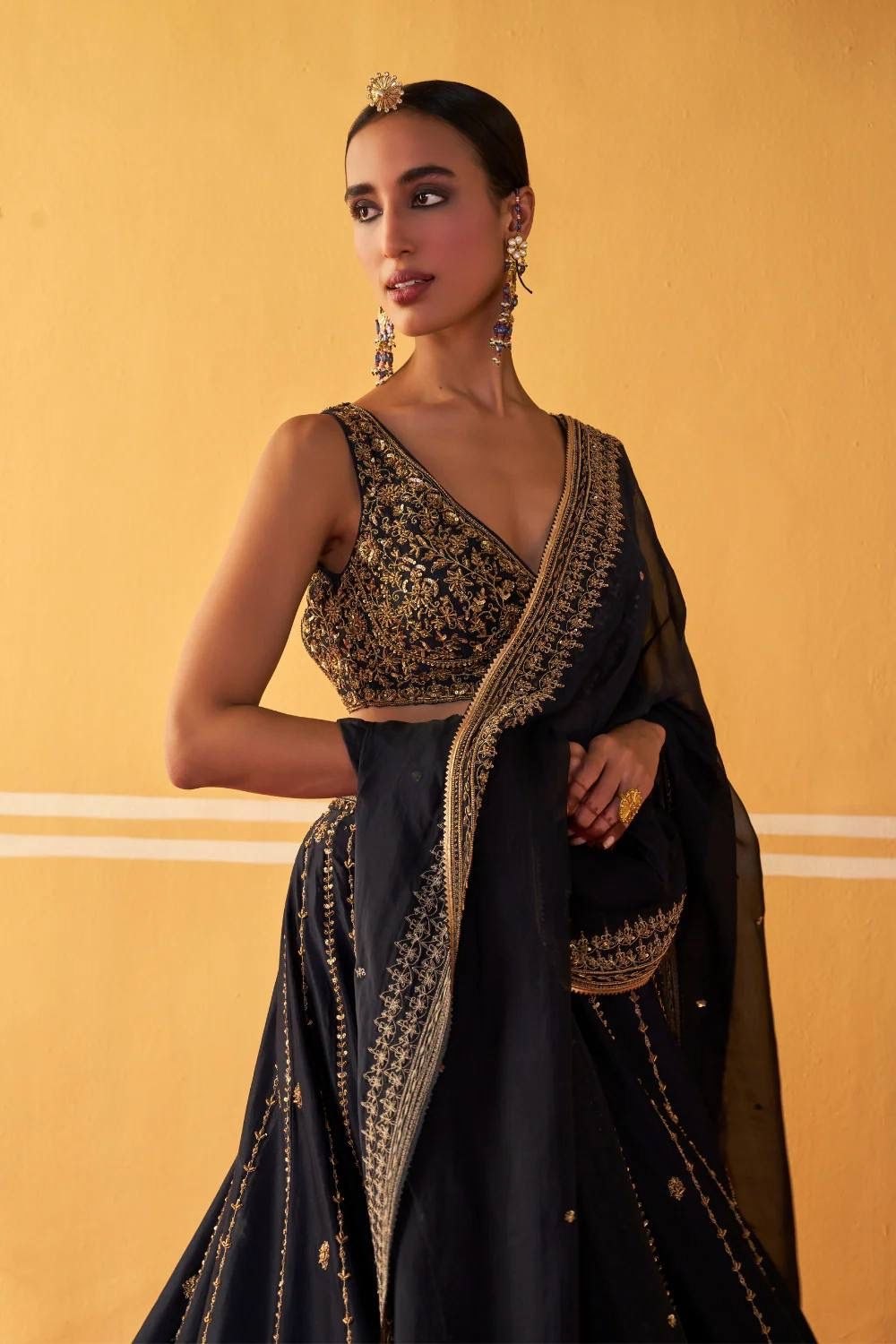 Black Crape Silk Lehenga Choli with Heavy Embroidery & Sequin Work