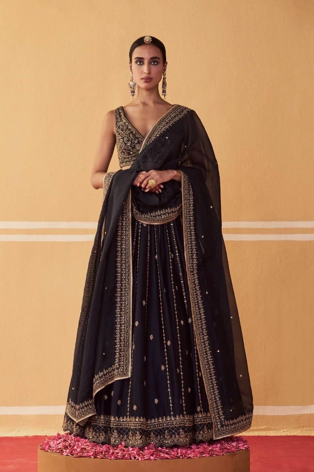 Black Crape Silk Lehenga Choli with Heavy Embroidery & Sequin Work