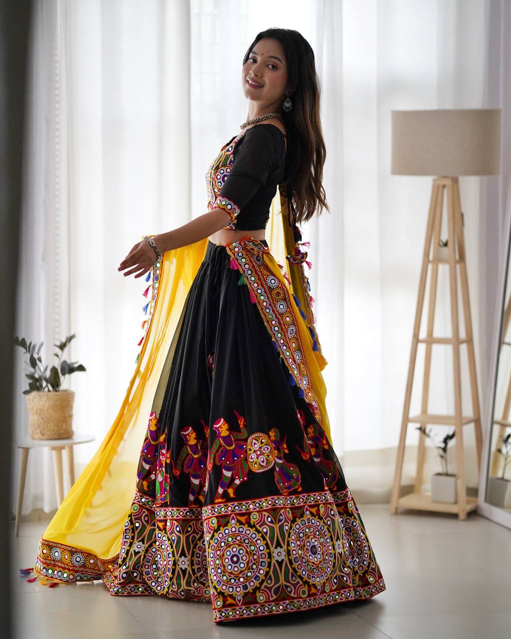 Designer Faux Georgette Mirror Work Lehenga Choli Set