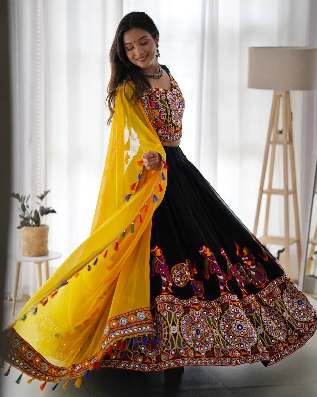 Designer Faux Georgette Mirror Work Lehenga Choli Set