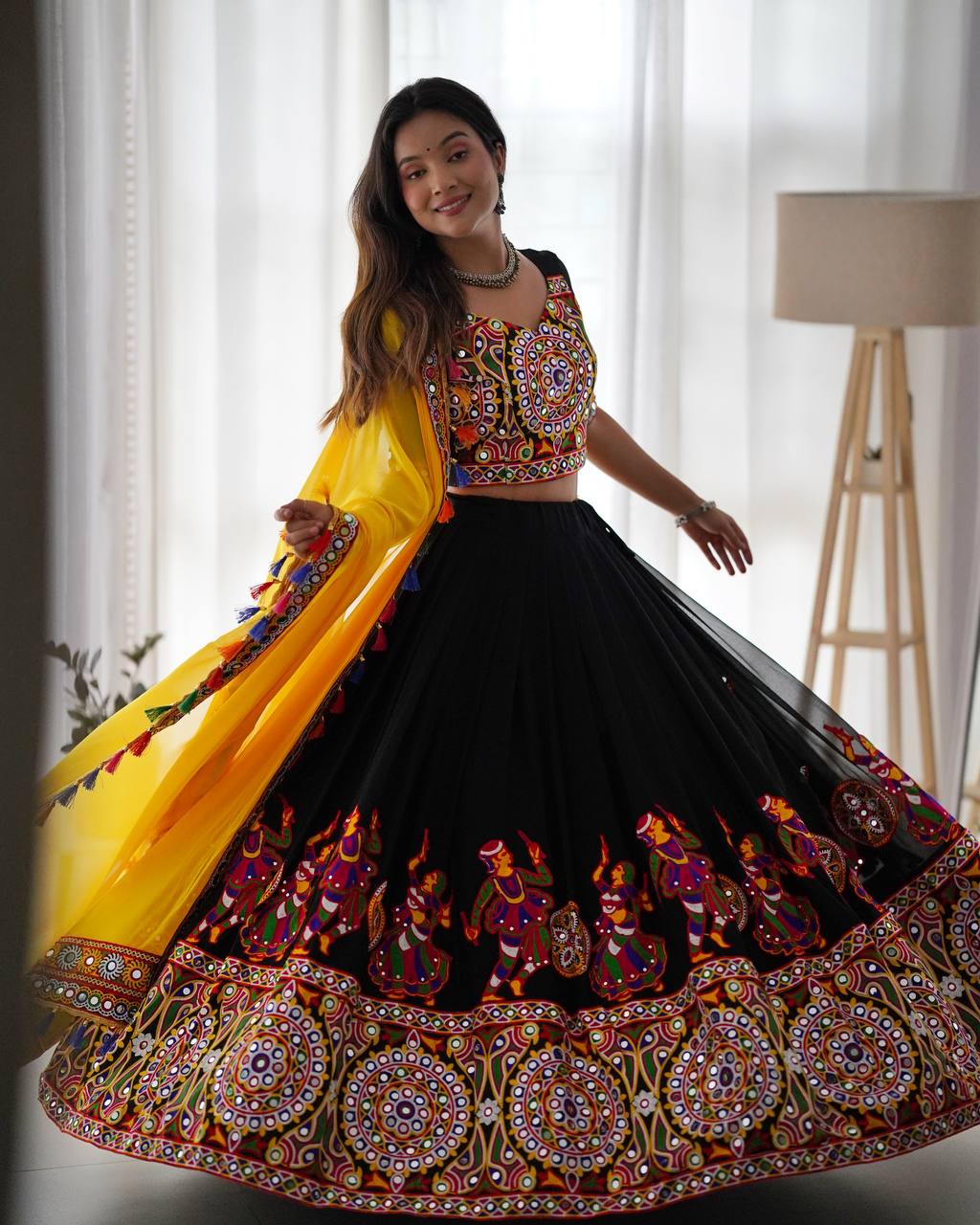Designer Faux Georgette Mirror Work Lehenga Choli Set