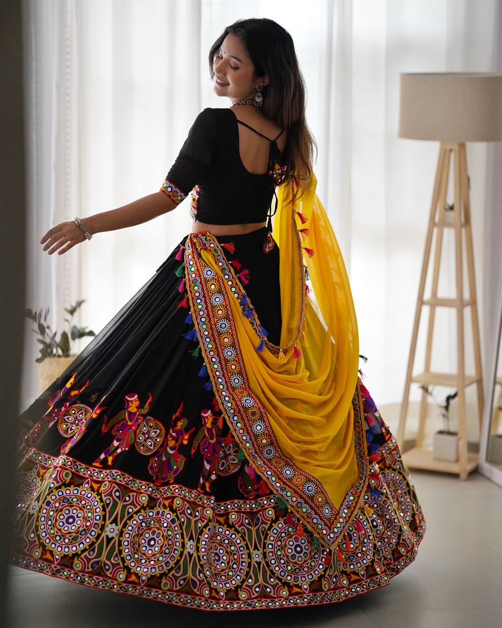 Designer Faux Georgette Mirror Work Lehenga Choli Set