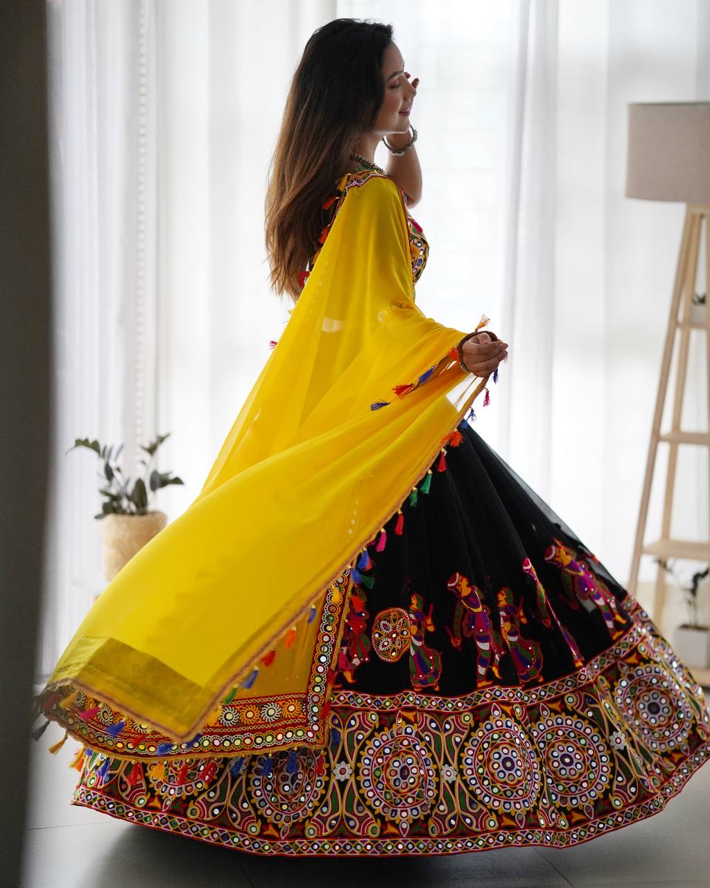 Designer Faux Georgette Mirror Work Lehenga Choli Set