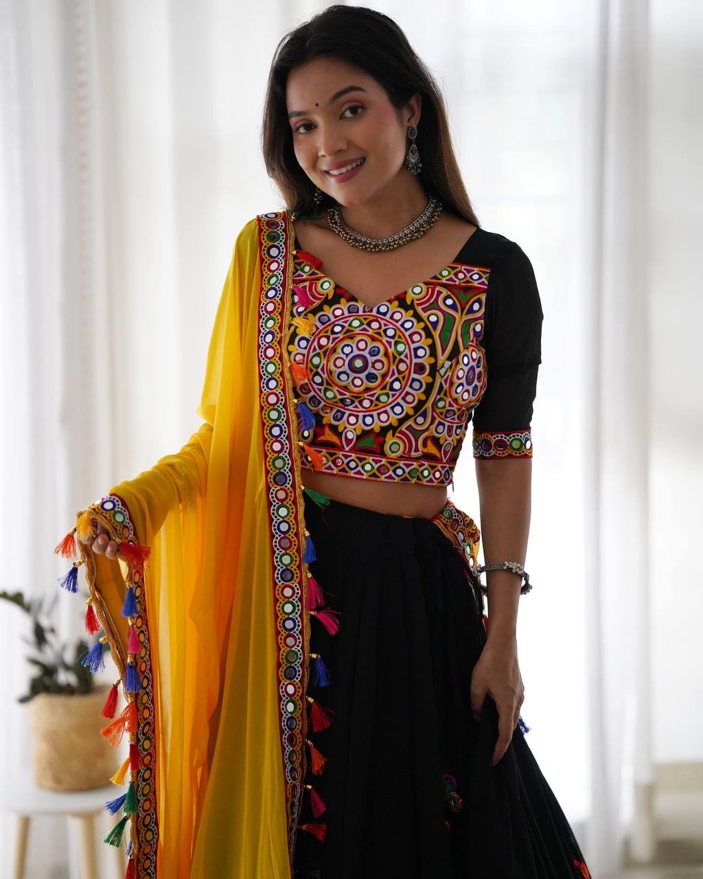 Designer Faux Georgette Mirror Work Lehenga Choli Set