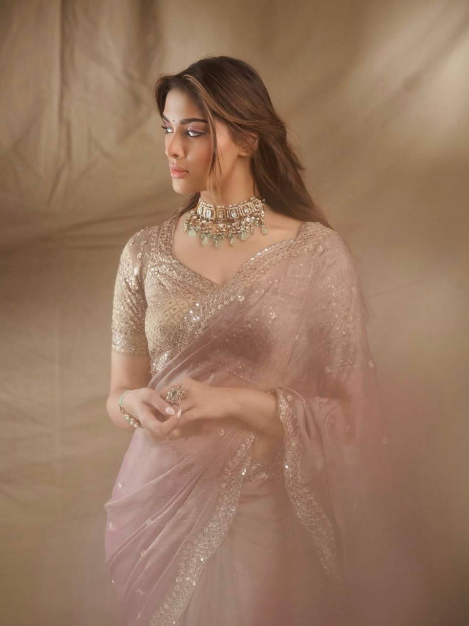 Designer Tissue Salsa Crush Thread & Sequin Work Saree