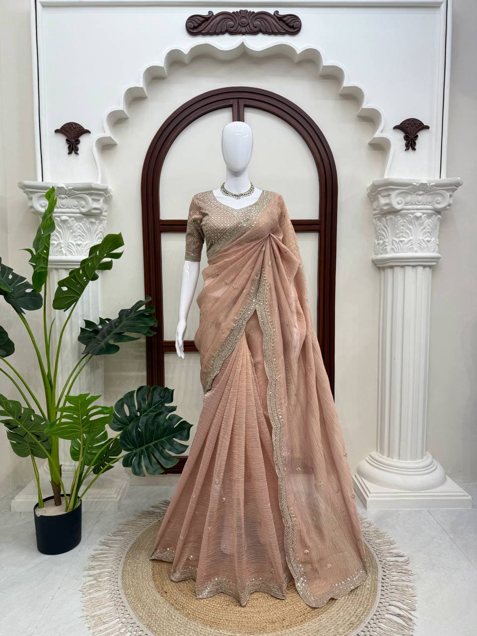 Designer Tissue Salsa Crush Thread & Sequin Work Saree