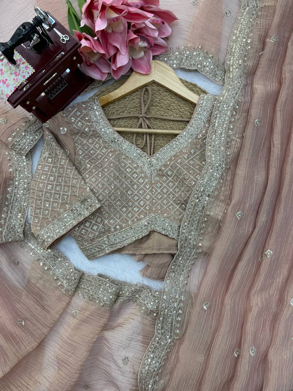 Designer Tissue Salsa Crush Thread & Sequin Work Saree