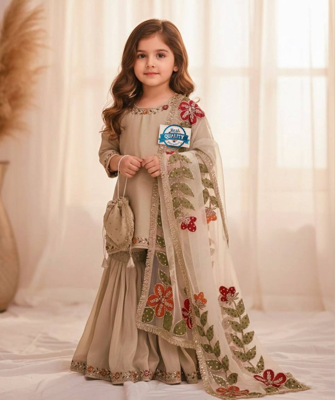 Girls GMY Silk Embroidered Sharara Set
