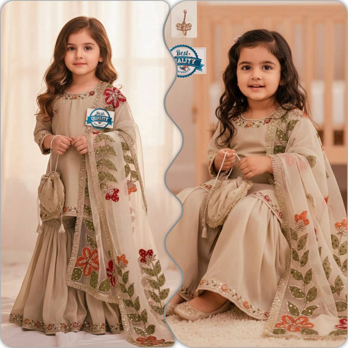 Girls GMY Silk Embroidered Sharara Set