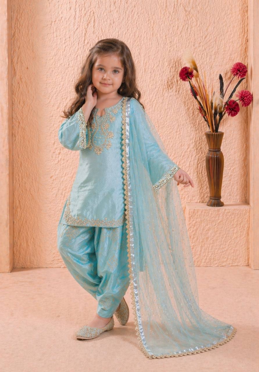 Festive Roman Glass Silk Embroidered Farshi Palazzo Set