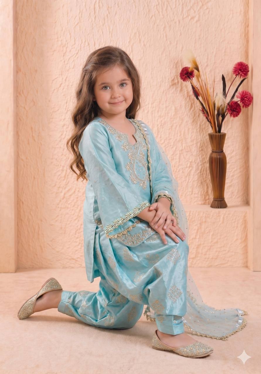 Festive Roman Glass Silk Embroidered Farshi Palazzo Set