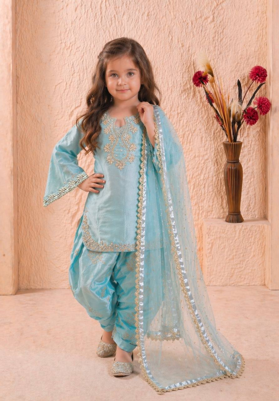 Festive Roman Glass Silk Embroidered Farshi Palazzo Set