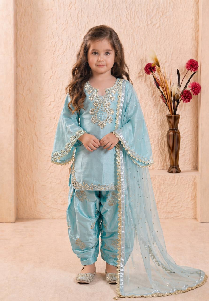 Festive Roman Glass Silk Embroidered Farshi Palazzo Set