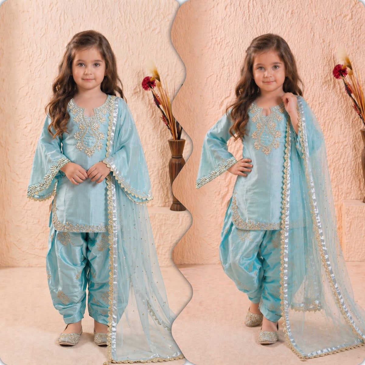 Festive Roman Glass Silk Embroidered Farshi Palazzo Set