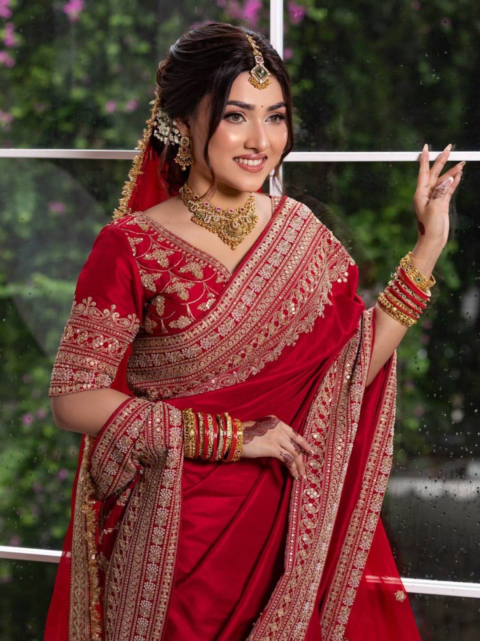 Designer Japan Satin Thread & Coding Sequin Work Saree With Dupatta