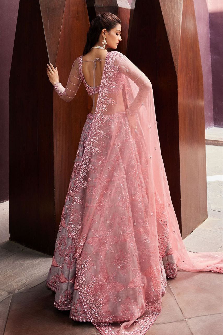 Premium Pink Embroidered Malburi Silk Bridal Lehenga with Heavy Sequin Work