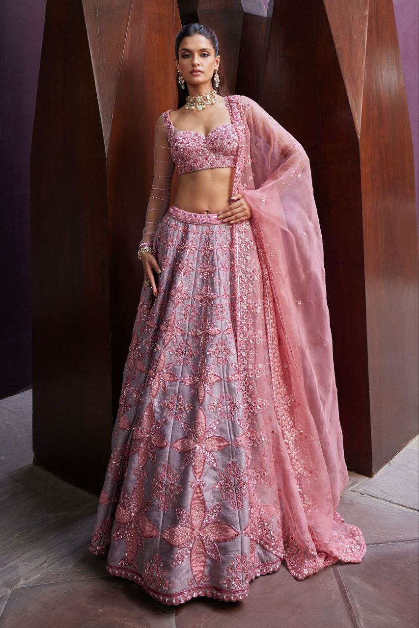 Premium Pink Embroidered Malburi Silk Bridal Lehenga with Heavy Sequin Work