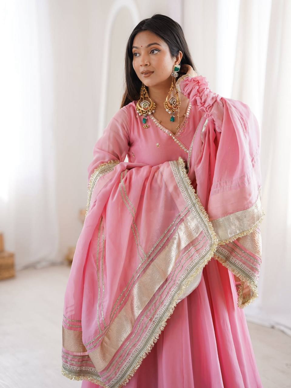 Mirror Work Tabby Organza Silk Anarkali Set