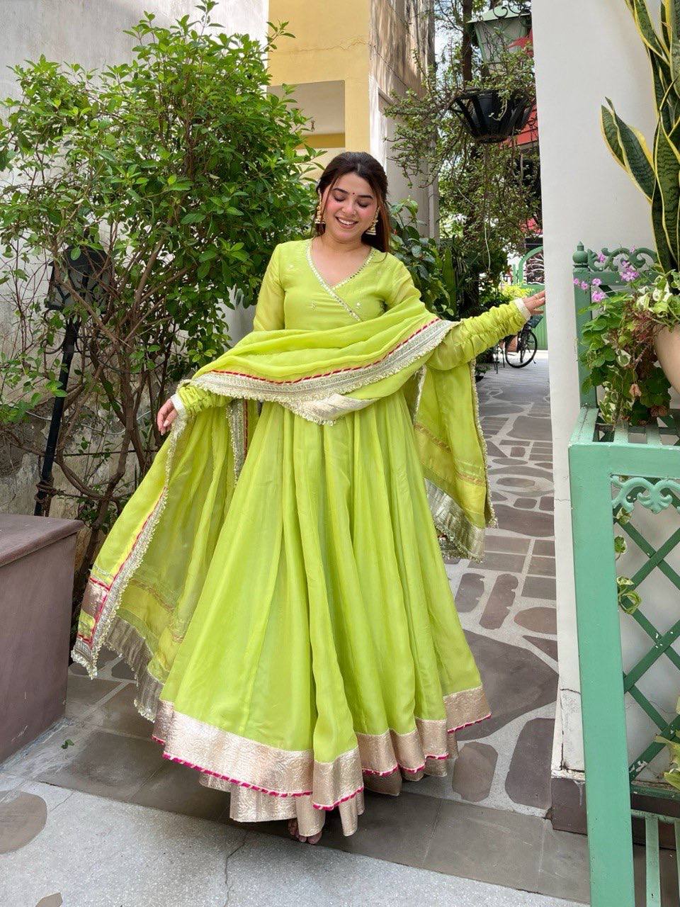 Mirror Work Tabby Organza Silk Anarkali Set