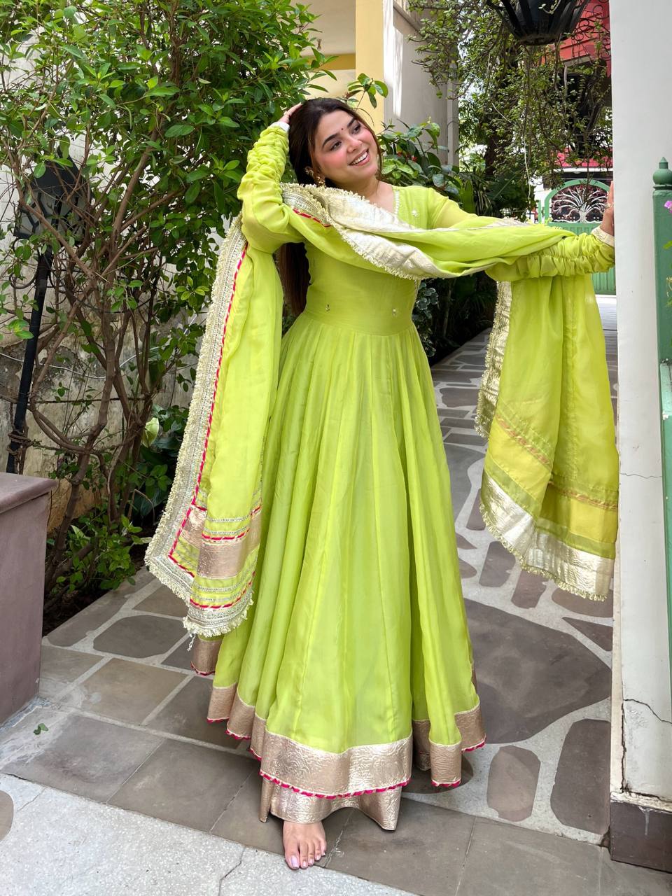 Mirror Work Tabby Organza Silk Anarkali Set