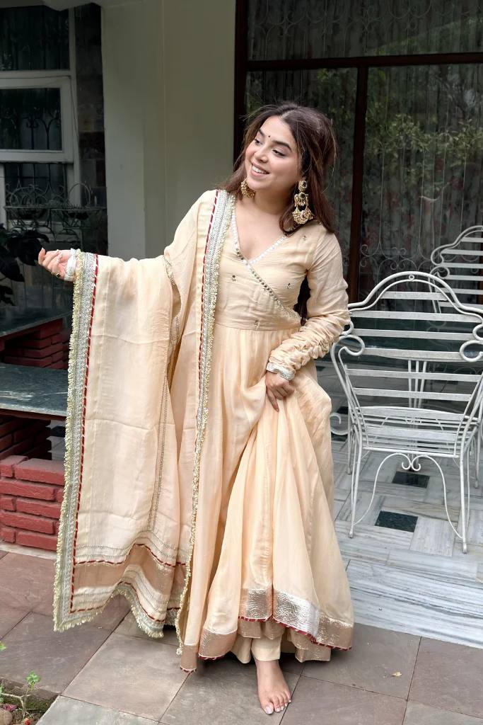 Mirror Work Tabby Organza Silk Anarkali Set