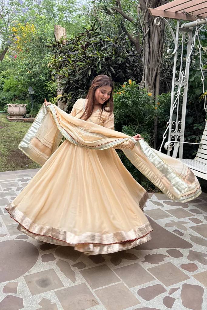 Mirror Work Tabby Organza Silk Anarkali Set
