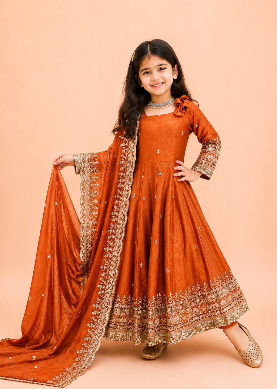 Fendy Silk Embroidered Gown Set