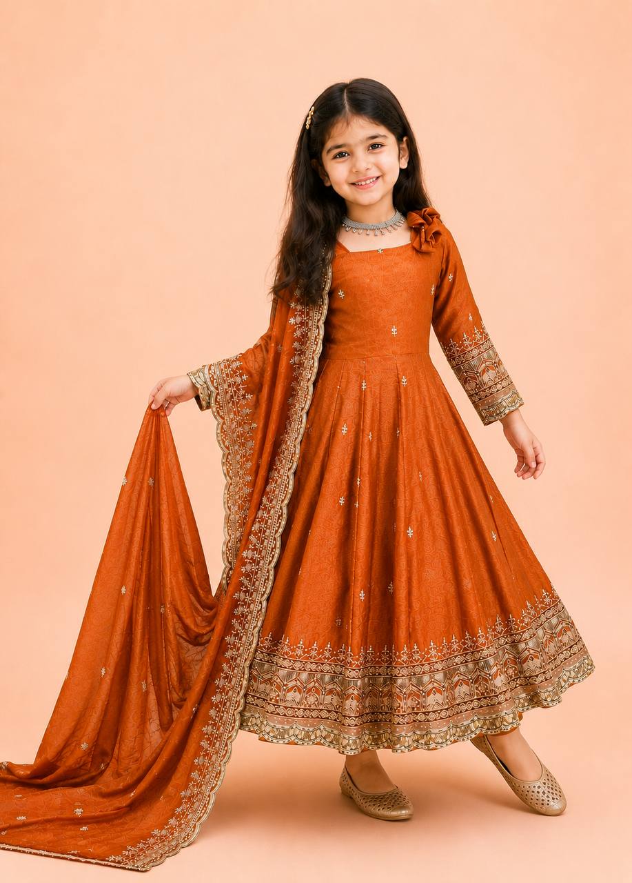 Fendy Silk Embroidered Gown Set