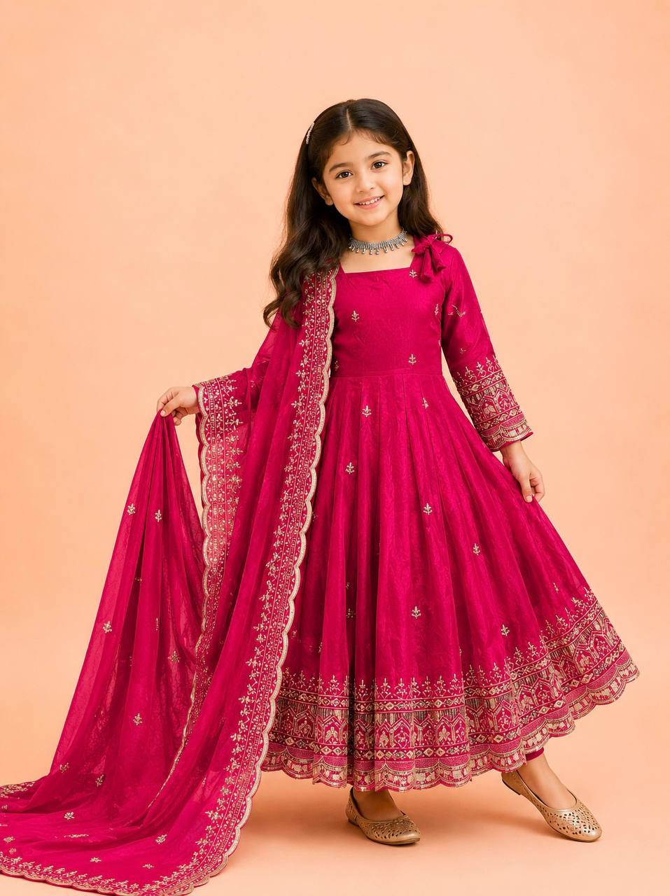 Fendy Silk Embroidered Gown Set