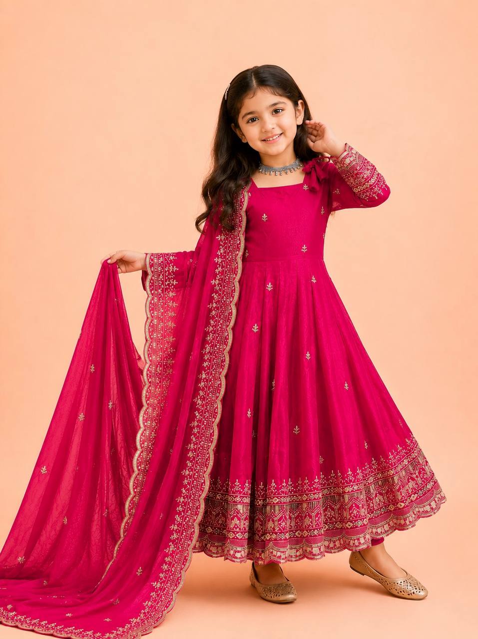 Fendy Silk Embroidered Gown Set