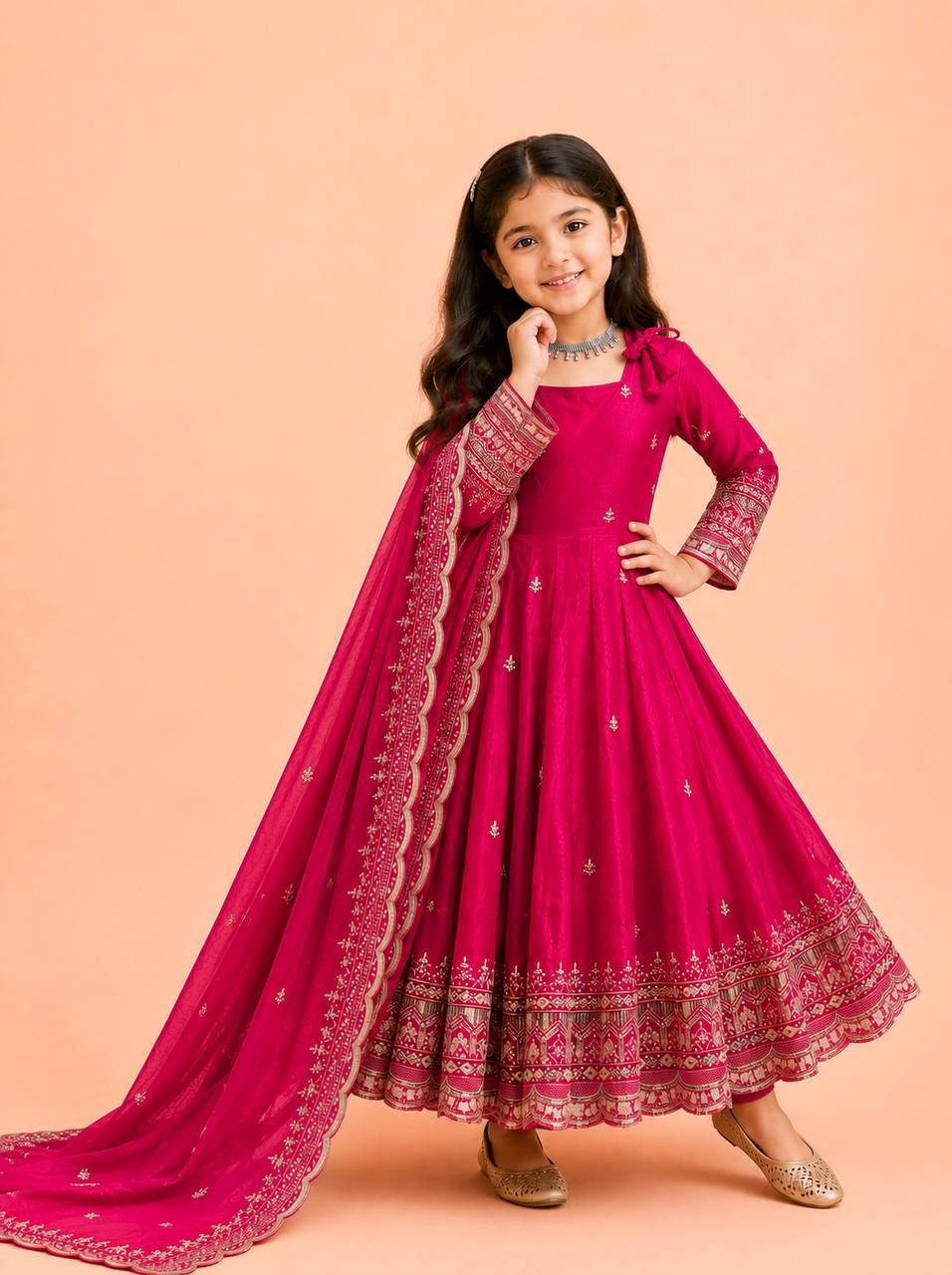 Fendy Silk Embroidered Gown Set