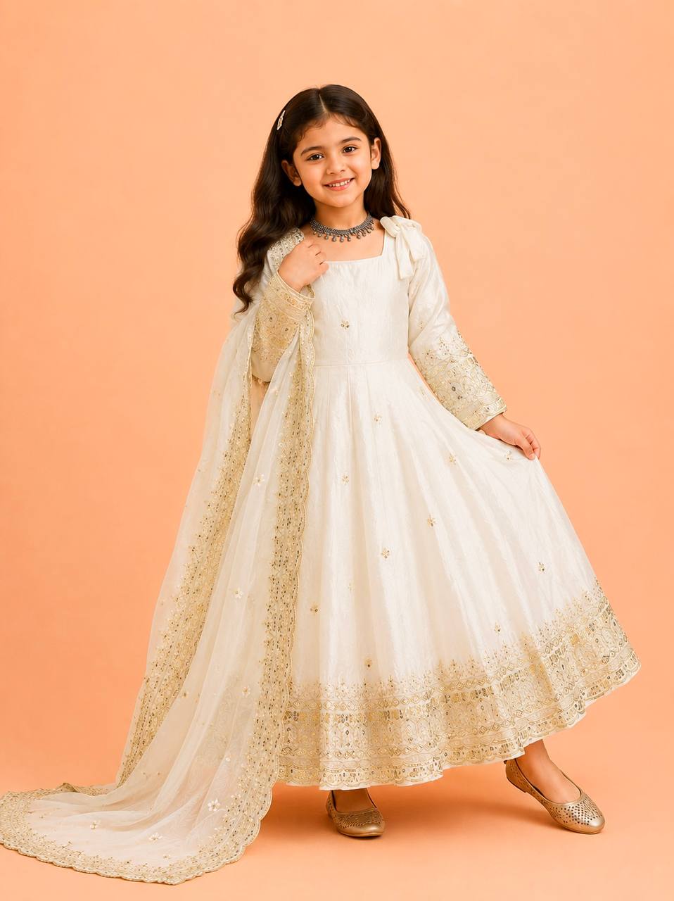 Fendy Silk Embroidered Gown Set