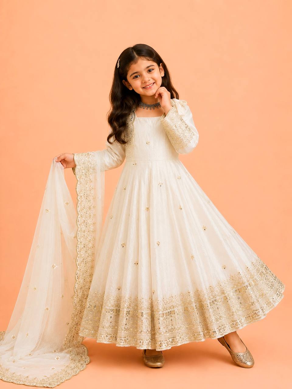 Fendy Silk Embroidered Gown Set