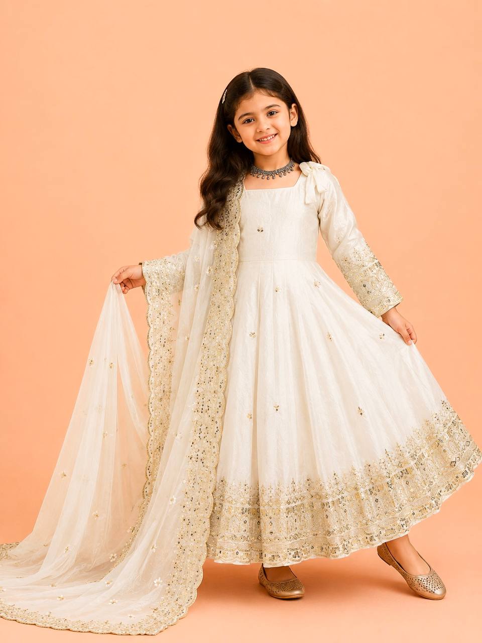 Fendy Silk Embroidered Gown Set