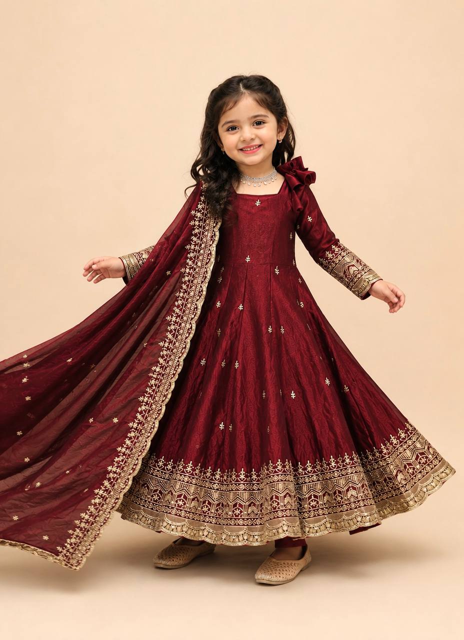 Fendy Silk Embroidered Gown Set
