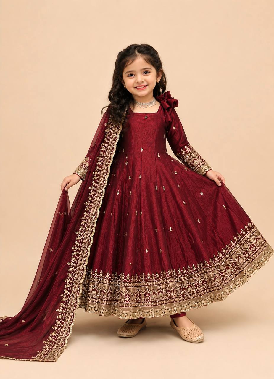 Fendy Silk Embroidered Gown Set