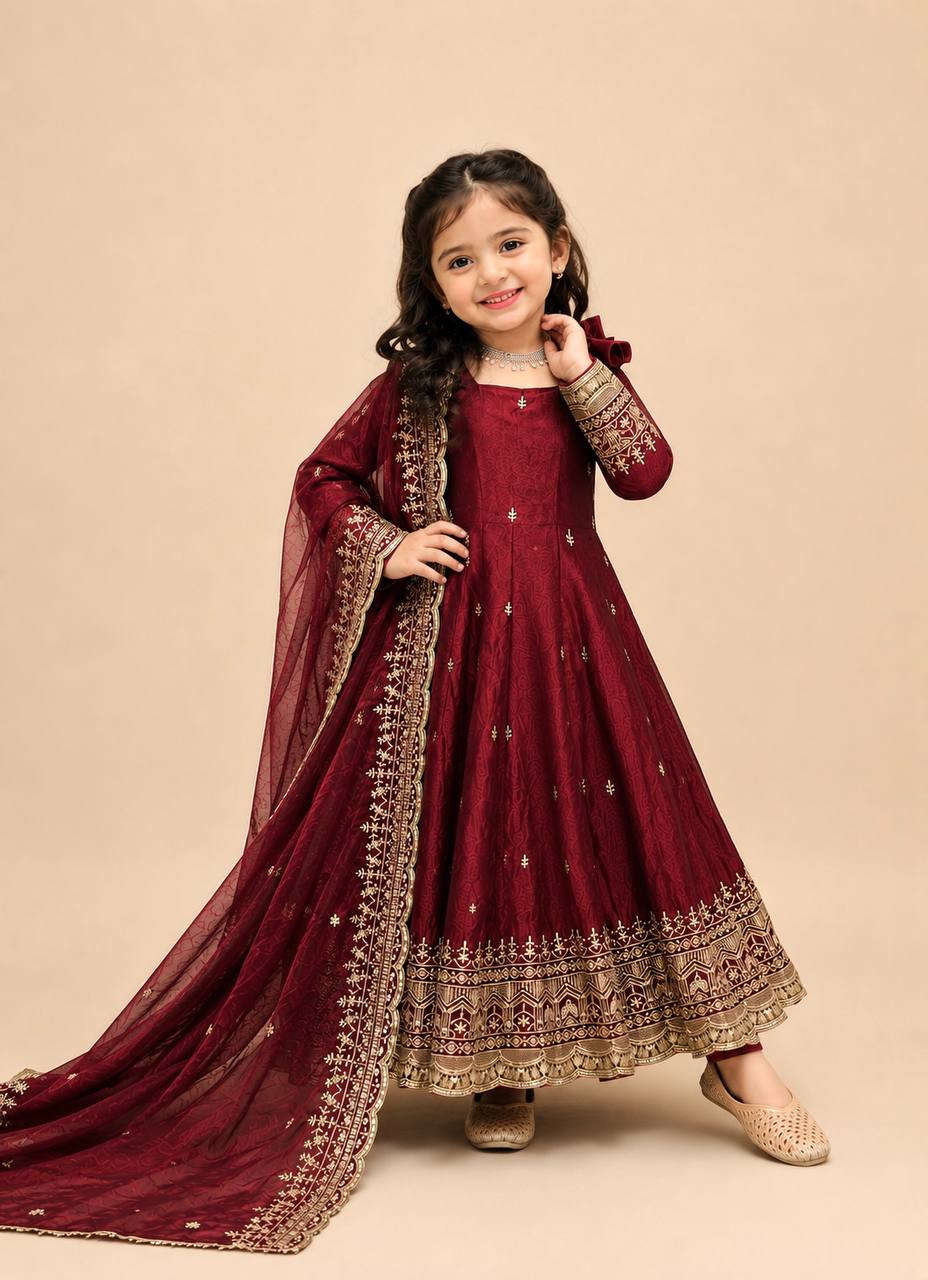 Fendy Silk Embroidered Gown Set
