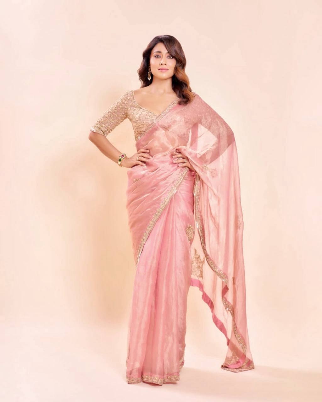 Designer Salsa Silk Pearl & Heavy Beads Work Saree