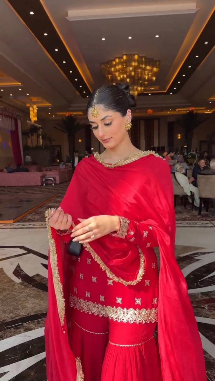 Elegant Faux Georgette Thread Sequin Sharara Suit