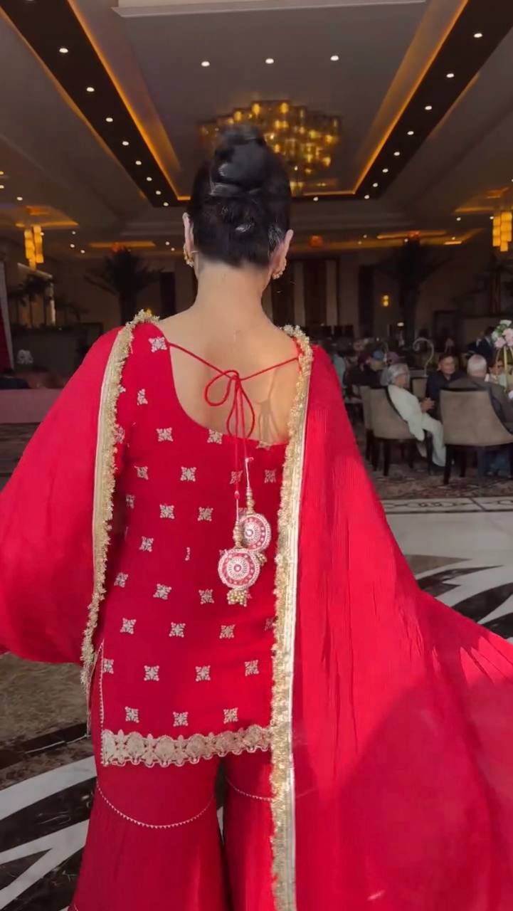 Elegant Faux Georgette Thread Sequin Sharara Suit