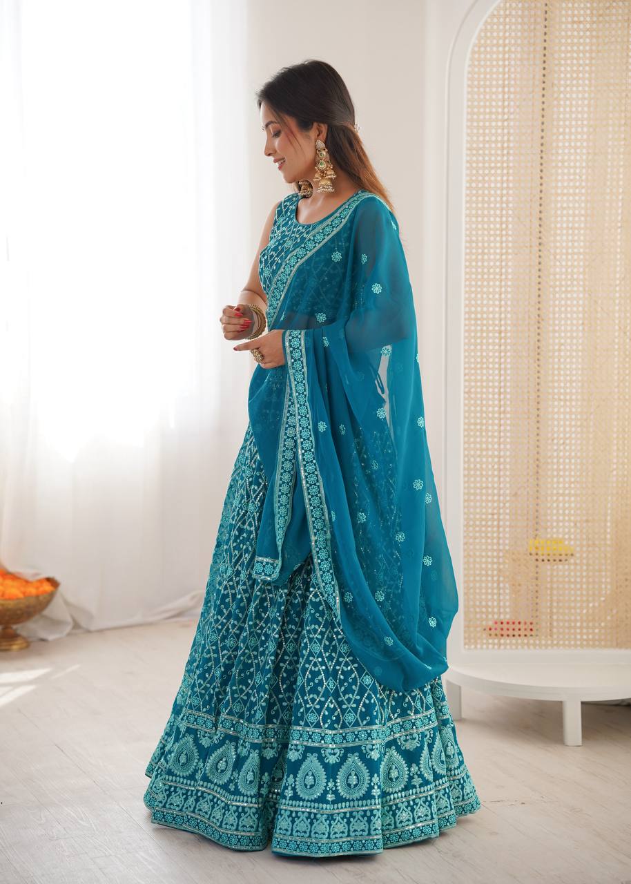Designer Faux Georgette Embroidered Lehenga Choli With Dupatta