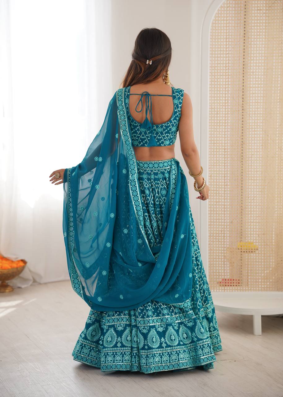 Designer Faux Georgette Embroidered Lehenga Choli With Dupatta