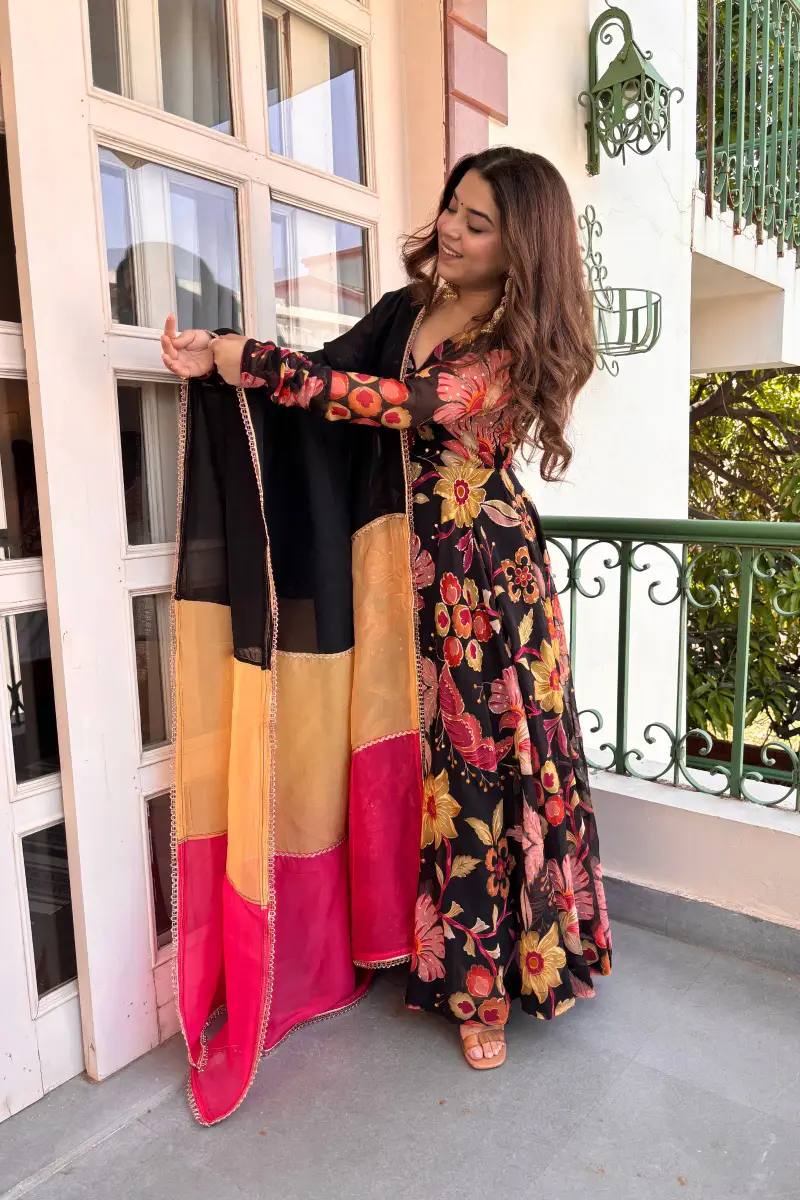 Digital Print Tabby Organza Anarkali Set