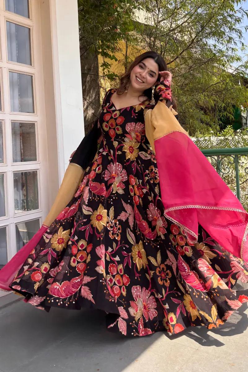 Digital Print Tabby Organza Anarkali Set