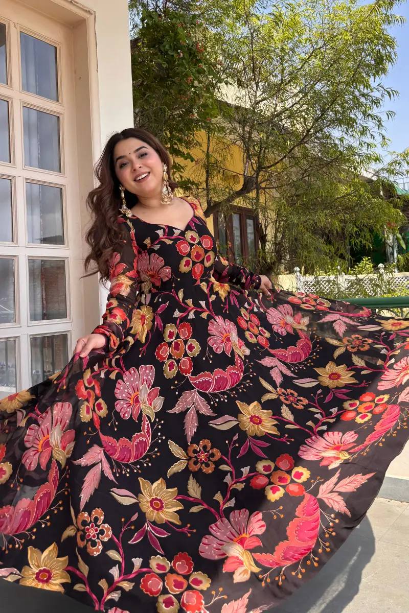 Digital Print Tabby Organza Anarkali Set